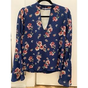Free Press Navy Lilly Floral Print Bell Sleeve Top